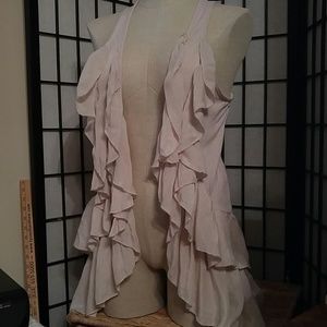 Pegasus Cream Ivory Ruffled Sleeveless Shrug L